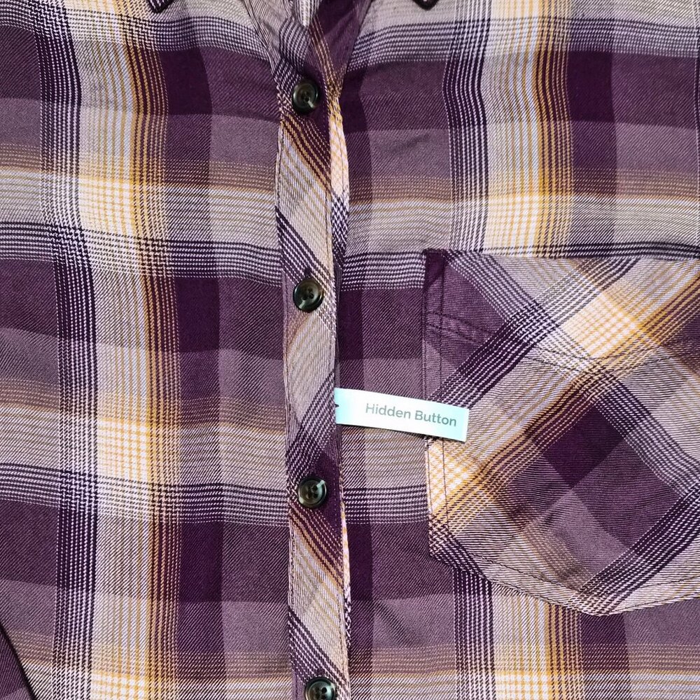 Terra & Sky Women's Plus Button Down Shirt Plaid Long Sleeve Size 1X, 2X Purple - Picture 9 of 12